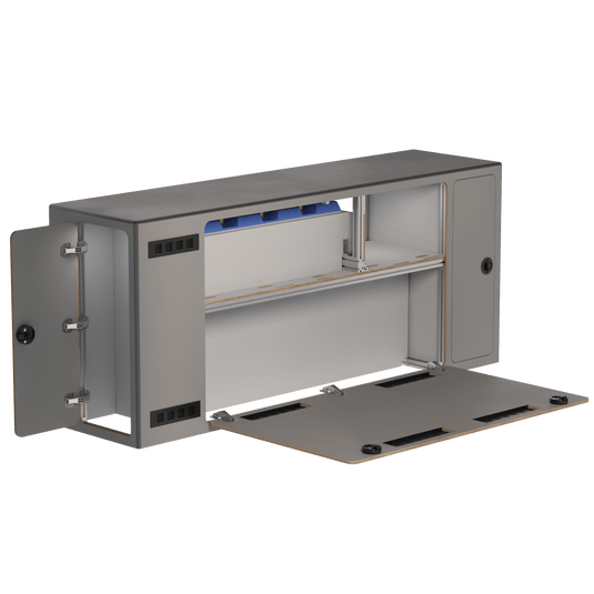 Custom van electrical cabinet interior mounting points battery inverter storage