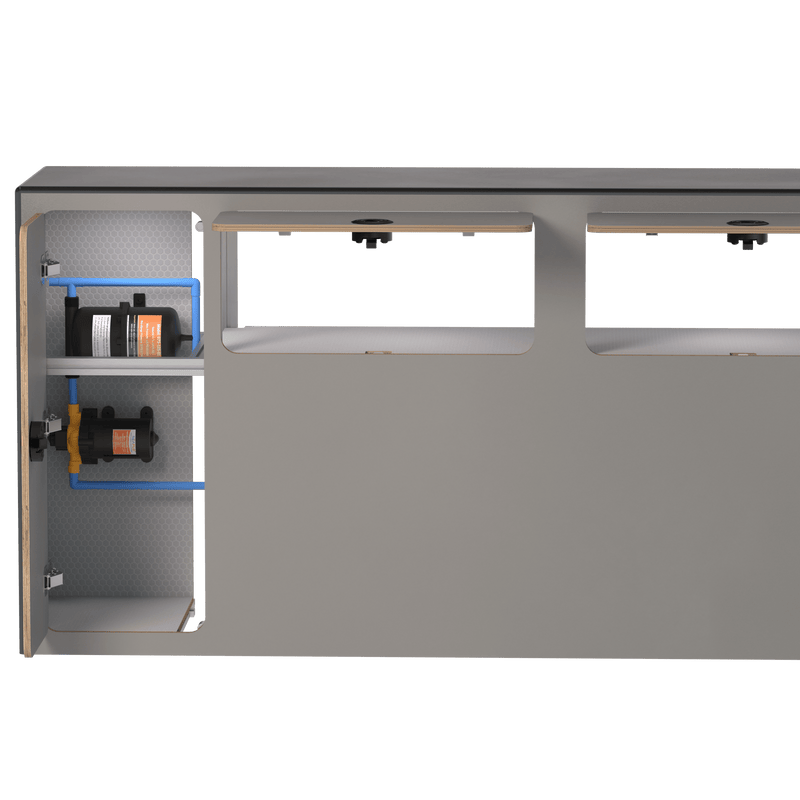 Load image into Gallery viewer, Custom wheel well cabinet for RV water storage
