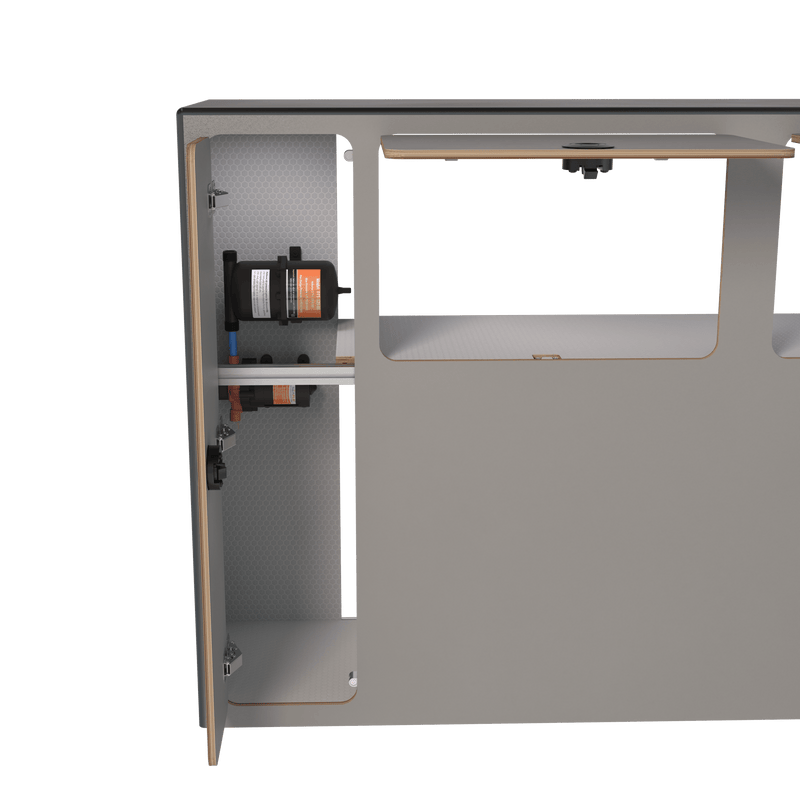 Load image into Gallery viewer, Water cabinet access panel plumbing connections details van build