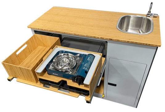 Driver side van kitchen Wanderer galley outdoor cooking CookCaddy