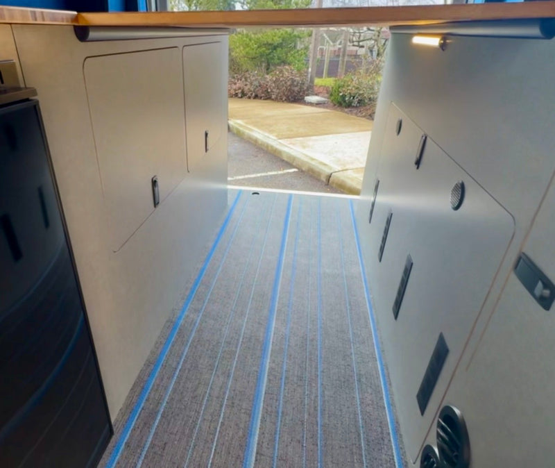 Load image into Gallery viewer, Compact water cabinet installed in van with FlexDeck bed system
