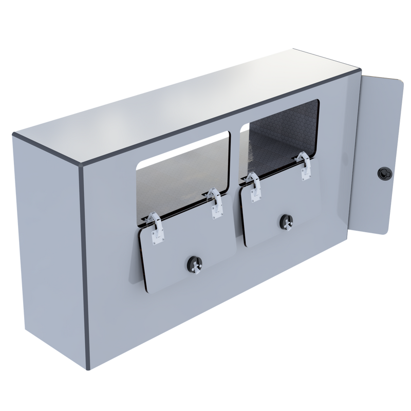 Load image into Gallery viewer, Water cabinet 20gal compact 3D render showing aluminum frame gear cabinets and water tank compartment
